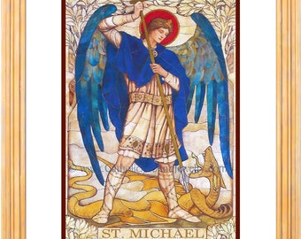 大天使ミカエル – ヴィンテージのステンドグラスの窓に基づく – アール