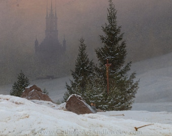 Nouveau ! Paysage d'hiver avec cathédrale - Casper David Friedrich - Bel art catholique - Qualité archive