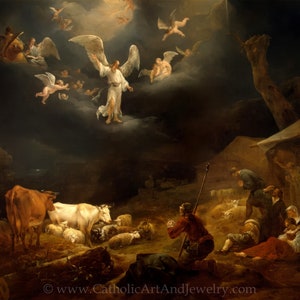 New! Angels Proclaim the Birth of Jesus – Nicolaes Pieterszoon Berchem – Beautiful Catholic Artwork – Archival Quality