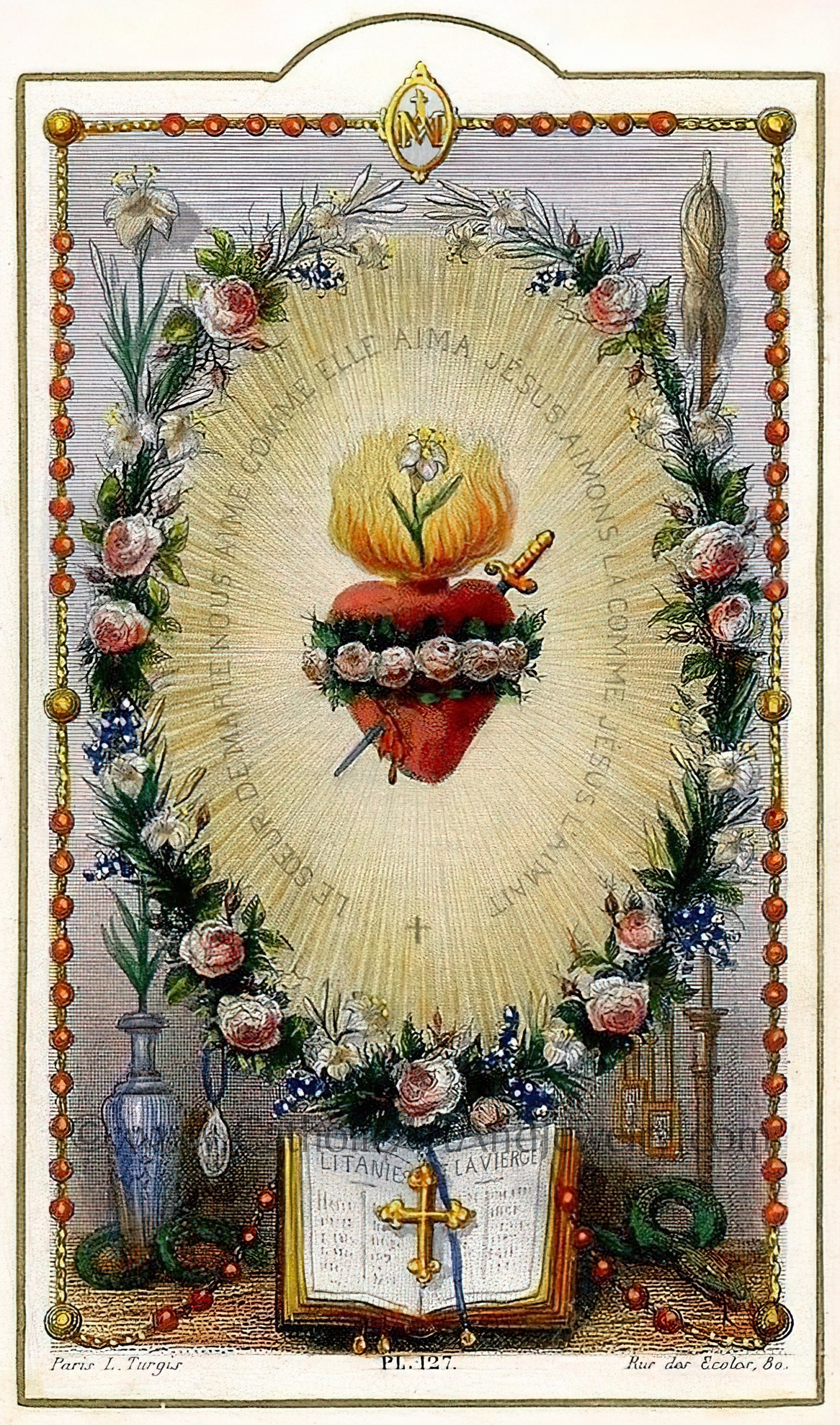 The Rosary – Based on a Vintage French Holy Card – Catholic Art