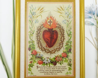 New! Sacred Heart of Jesus – by Philip Kemper – Framed Holy Card – Catholic Keepsake
