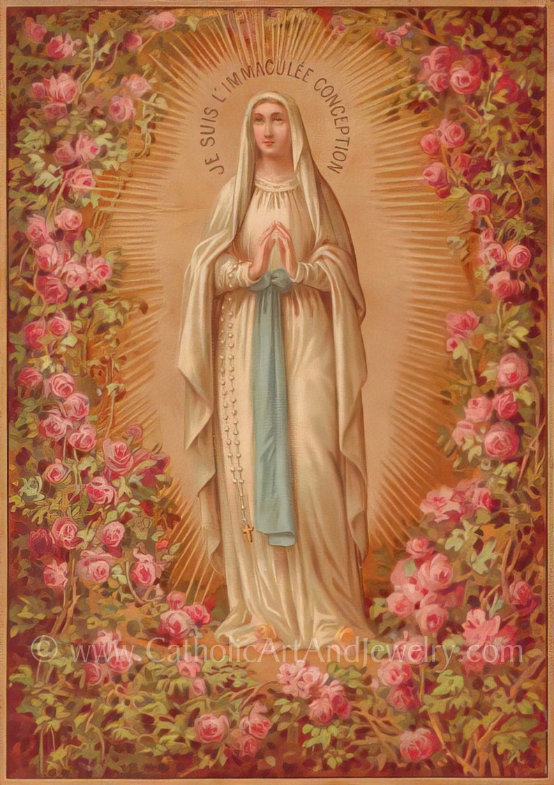 Our Lady of Lourdes Roses – Based on a Vintage French Holy Card ...
