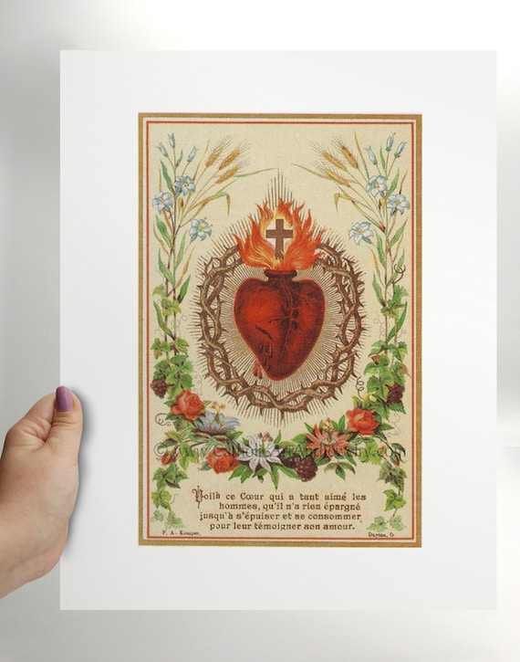 Miniature Jésus Sacré-Cœur Sur épinglette – Soie Tissée Ancienne, Rare, Occasion