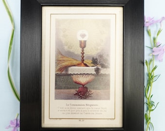New! Frequent Communion – Eucharist Art – Framed Holy Card – Catholic Keepsake