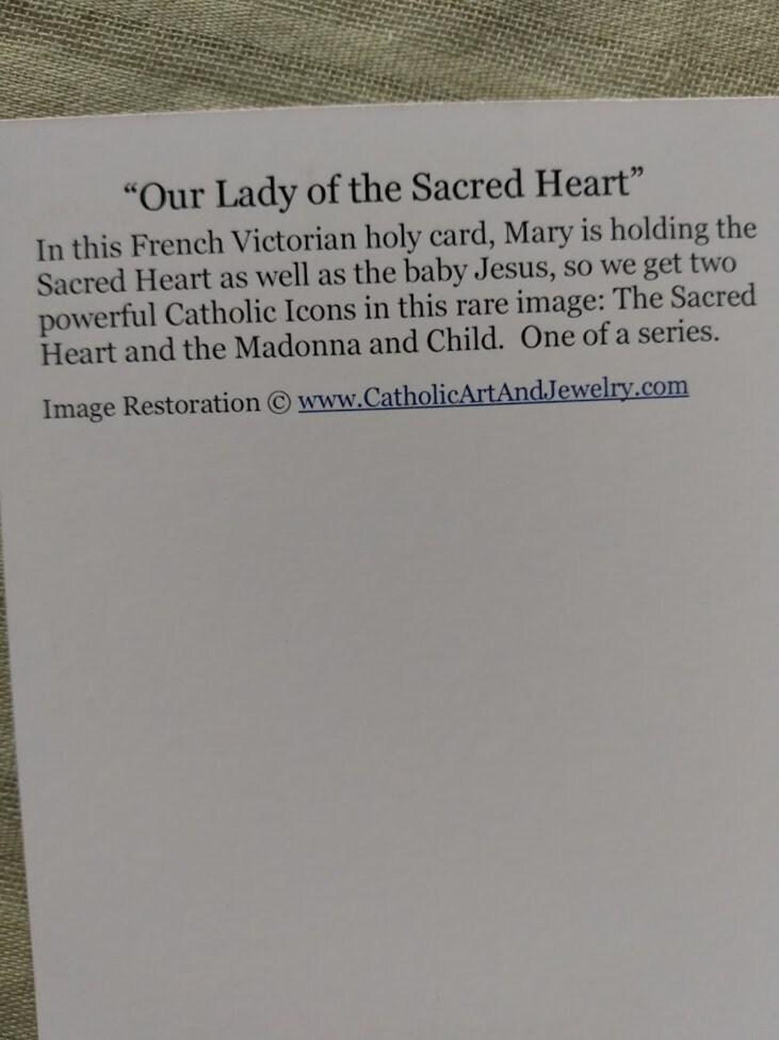 Our Lady of the Sacred Heart Postcard – 3 / 10 / 100 – Based on a ...