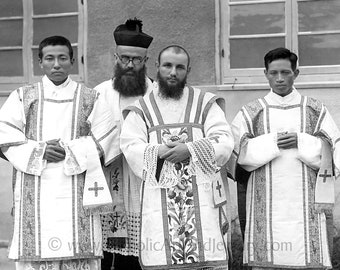 St. Maximilian Kolbe with Priests in Nagasaki, Japan – Exclusive Restored Photo – 3 sizes – Catholic Art Print – Archival – Catholic Gift