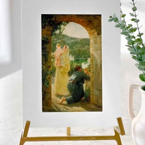 De heilige familie bij hun thuis – 'Binnen de poort' door Herbert Arnould Olivier – Katholieke kunstdruk – Katholiek cadeau – Archiefkwaliteit