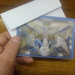 Kleine bedankkaart / kerstkaart – Engelenslinger baby Jezus – 3,5 x 5 inch – met envelop – – door Ann Macbeth