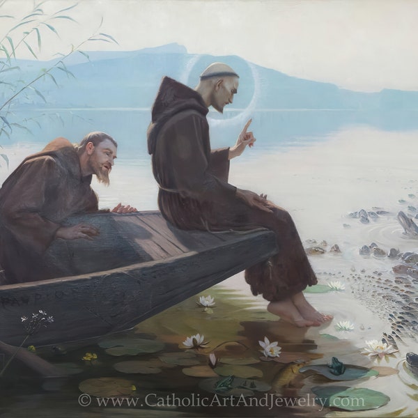 New! St. Anthony of Padua Preaching to the Fish – Edouard Jerôme Paupion– Beautiful Catholic Art Print – Archival Quality