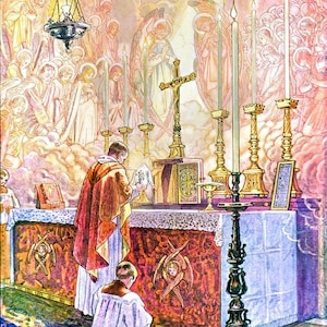 La Sainte Messe – 4 formats – par T. Noyes-Lewis – Reproduction d'art catholique – Qualité archive