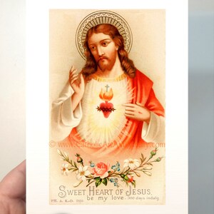 Sacred Heart of Jesus Sweet Heart of Jesus based on a Vintage American Holy Card Catholic Art Print Archival Catholic Gift 5x7 unframed