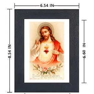 Sacred Heart of Jesus Sweet Heart of Jesus based on a Vintage American Holy Card Catholic Art Print Archival Catholic Gift 5x7 Black Frame