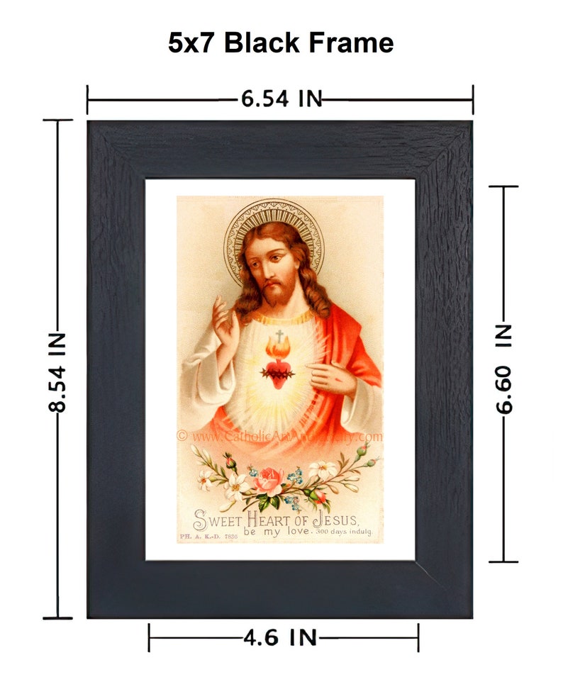Sacred Heart of Jesus Sweet Heart of Jesus based on a Vintage American Holy Card Catholic Art Print Archival Catholic Gift 5x7 Black Frame