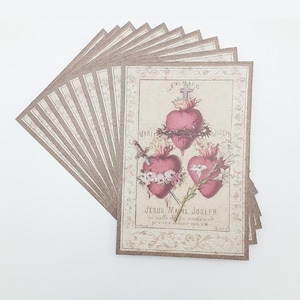 Hearts of the Holy Family Post Card – pack of 3 or 10 or 100 – based on Vintage Holy Card