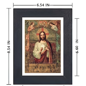 Jesus Holding the Eucharist / First Communion Gift / Vintage Catholic Art Print Archival Quality 5x7" Black Frame