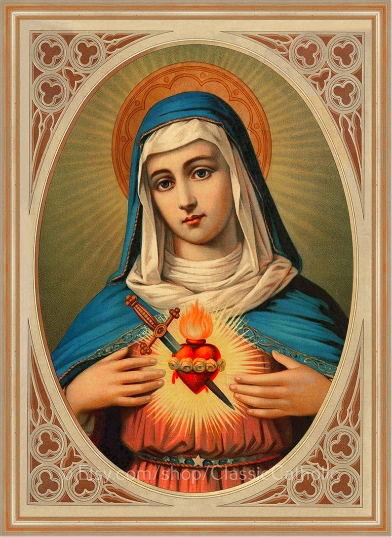 Immaculate Heart of Mary 8.5x11 Vintage Catholic Art Etsy