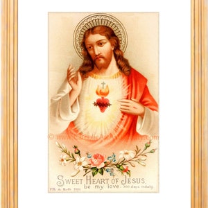 Sacred Heart of Jesus Sweet Heart of Jesus based on a Vintage American Holy Card Catholic Art Print Archival Catholic Gift 8.5x11 Gold Frame