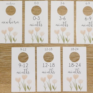 Séparateurs de placard pour bébé, lot de 7, recto-verso, tulipes, cadeau pour les nouveaux parents, cadeau de baby shower, organisation de vêtements pour bébé