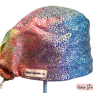 Rainbow Mermaid Scales Holo™ Metallic Silver Women&#39;s Euro Scrub Hat OR Cap