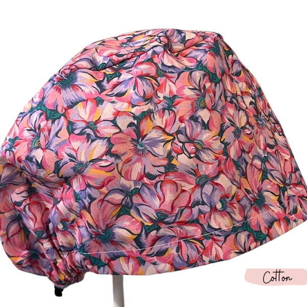 Petunia Pinks and Purples Summer Floral Euro Scrub Hat Small Print