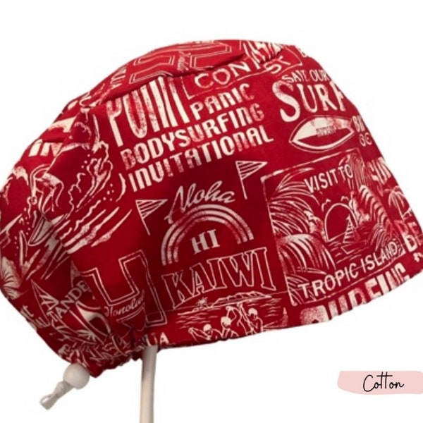 Red Hawaii Surf Cotton Euro Scrub Cap