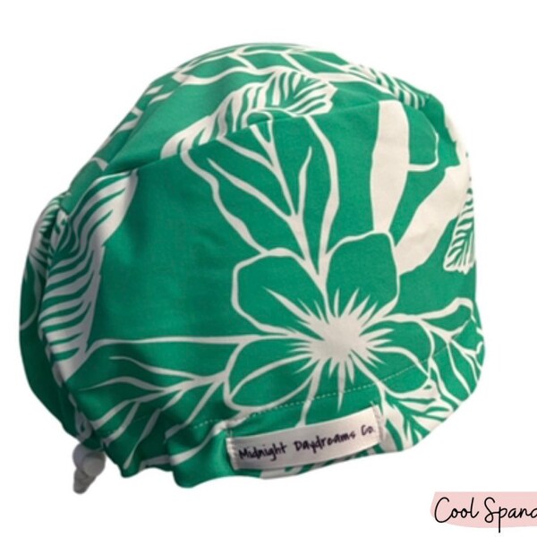 Green Hibiscus Stretch Euro Scrub Hat