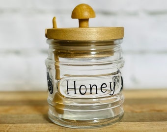 Glass Honey Pot with Lid and Spoon