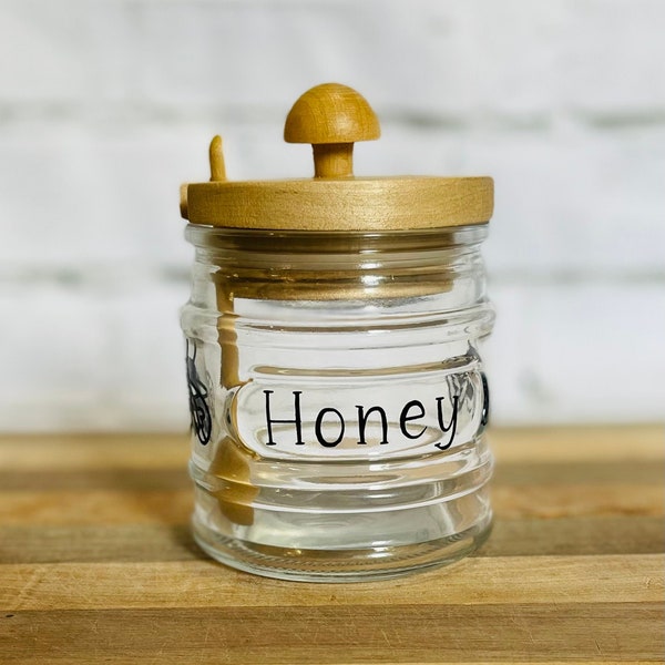 Glass Honey Pot with Lid and Spoon