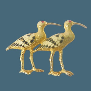Broche Vintage Cegonha Dourado, Alfinete Esmaltado Figurativo  Duas Aves Pernaltas Dourado, Joalharia Retro Garça,  Estilo Mid-Century