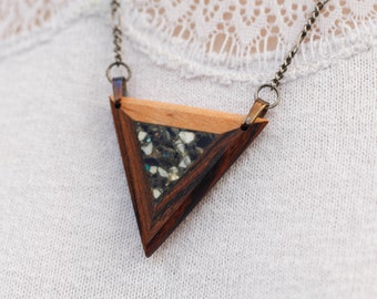 Pendant Necklace // Wooden Triangle Amulet // Zebrawood and Maple