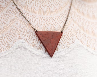 Pendant Necklace // Wooden Triangle Amulet // Paduak Wood