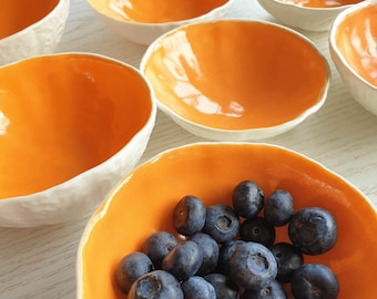 Ceramic Melon Bowl, Bright Orange Tableware, Snack Bowl, Fruit Salad, Contemporary Handmade Ceramic UK
