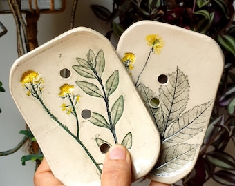 Botanical Soap Holder, Ceramic soap Dish, Leaf imprint Tray,  Bathroom Decor, Handmade in the UK