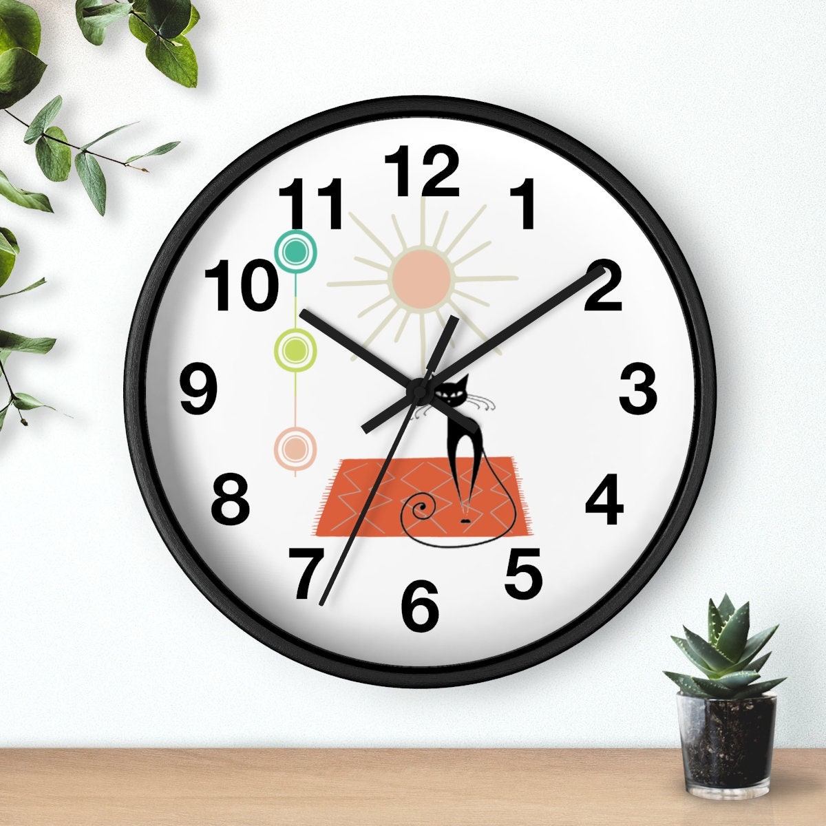 Atomic Wall Clock, Retro Kitchen Clock, Black Cat Clock