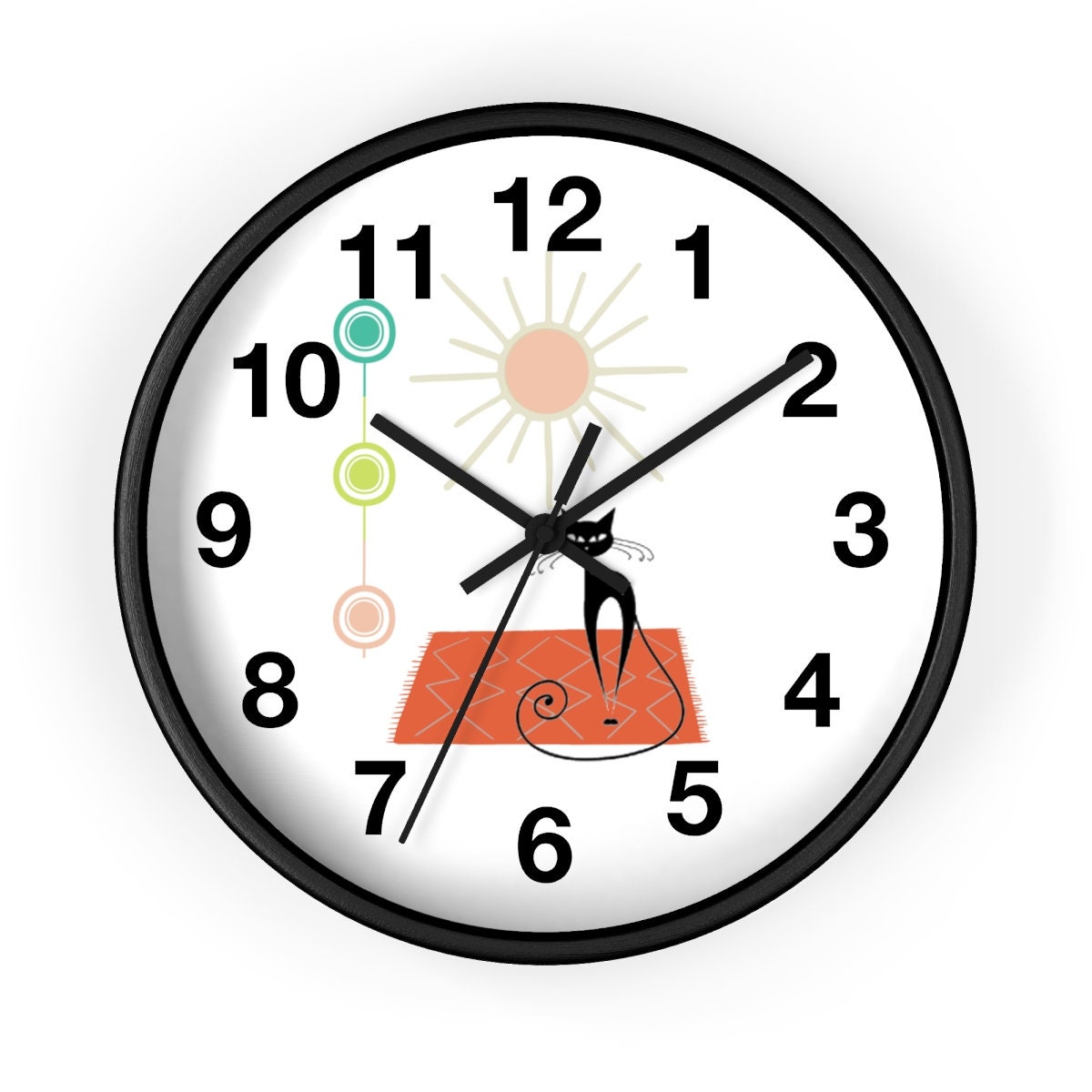 Atomic Wall Clock, Retro Kitchen Clock, Black Cat Clock