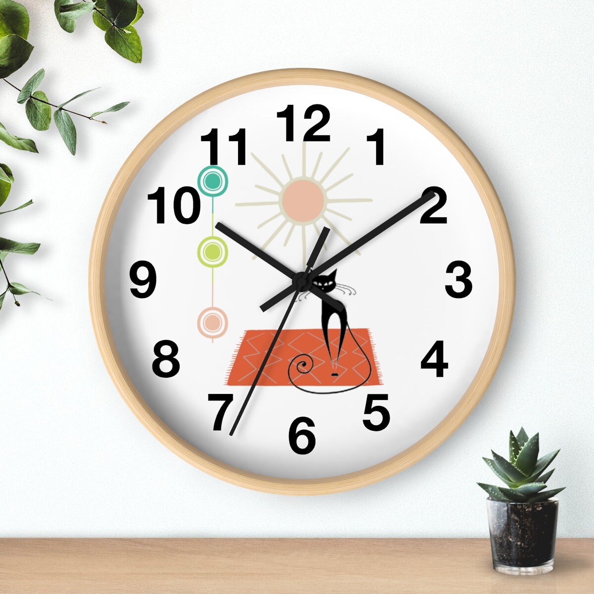 Atomic Wall Clock, Retro Kitchen Clock, Black Cat Clock