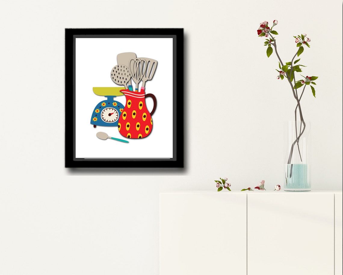 Retro Kitchen Framed Canvas Wall Art Etsy