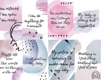 12 digital Birth Affirmations. Modern chic. Home birth cards.