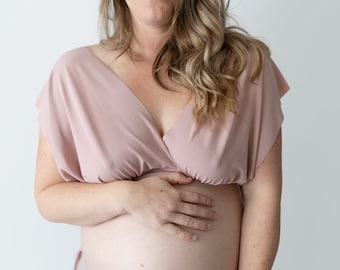 Top de parto rosa. Top para parto en el agua. Hecho en Canadá. Conjunto para parto en casa.