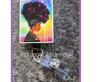 Badge Reel | Badge holder | Melanin Queen | Lanyard | Character reel | African American | sis with the updo | Motherland | ADD beads!