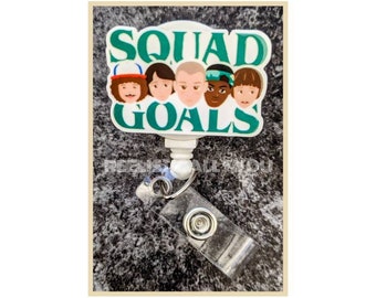 Badge Reel | Badge holder | Squad Goals | Goals reel | swivel reel | Lanyard | friend group | monster world strange friends | Add beads!