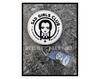 Badge Reel | Badge holder | Lanyard | Wearing black on Wednesday | SAD GIRLS CLUB | dark hair hero girl | don't care | Add beads!