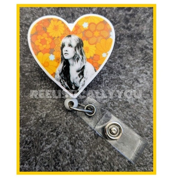 Badge Reel | Badge holder | Heart floral singer reel | Lanyard | flower child | bohemian rocker | famous singer | Get beads added!