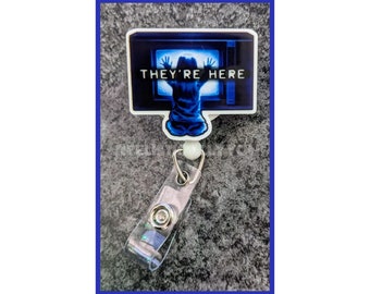 Badge Reel | Badge holder | Lanyard | Static tv movie | Horror women girl | trapped in tv | scary movie little girl | Halloween | ADD beads!