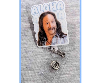 Badge Reel | Badge holder | Lanyard | ALOHA | greetings | fake casanova | funny character | quotes | comedy movie | humor | ADD beads