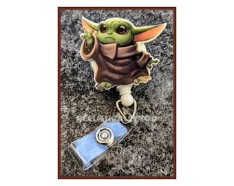 Badge Reel | Badge holder | Cute baby in a robe cloak | Lanyard | inspired character reel | small green person | Get beads added!