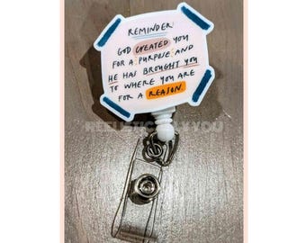 Badge Reel | Badge holder | God created you for a purpose | Lanyard | You're where you are for a reason | religious | ADD beads!