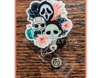 Badge Reel | Badge holder | Lanyard | horror movies | Halloween | creepy movie trio | scary movies | murders| slasher flicks | ADD beads!