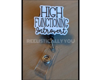 Badge Reel | Badge holder | Introverted | Lanyard | High functioning introvert | Funny sayings | Too peopley | Get beads added!