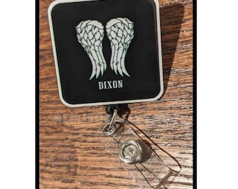 Badge Reel | Badge holder | Lanyard | Dixon  | Angel wings | zombie show | the undead | hero | fighter | character | TV series | ADD beads!